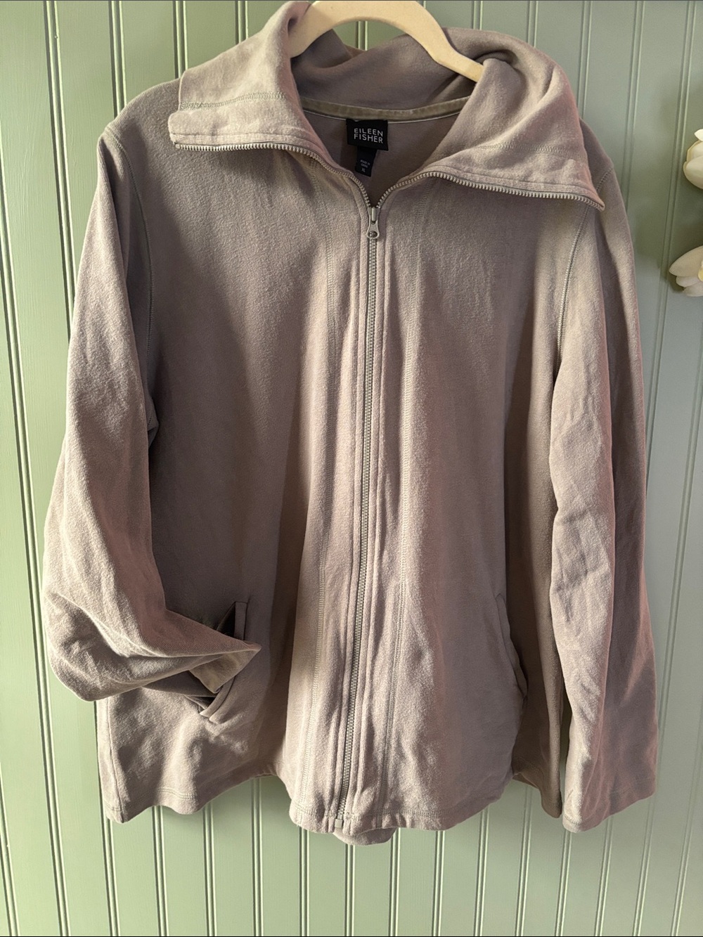 Eileen Fisher Tan Full-Zip Organic Cotton  Jacket